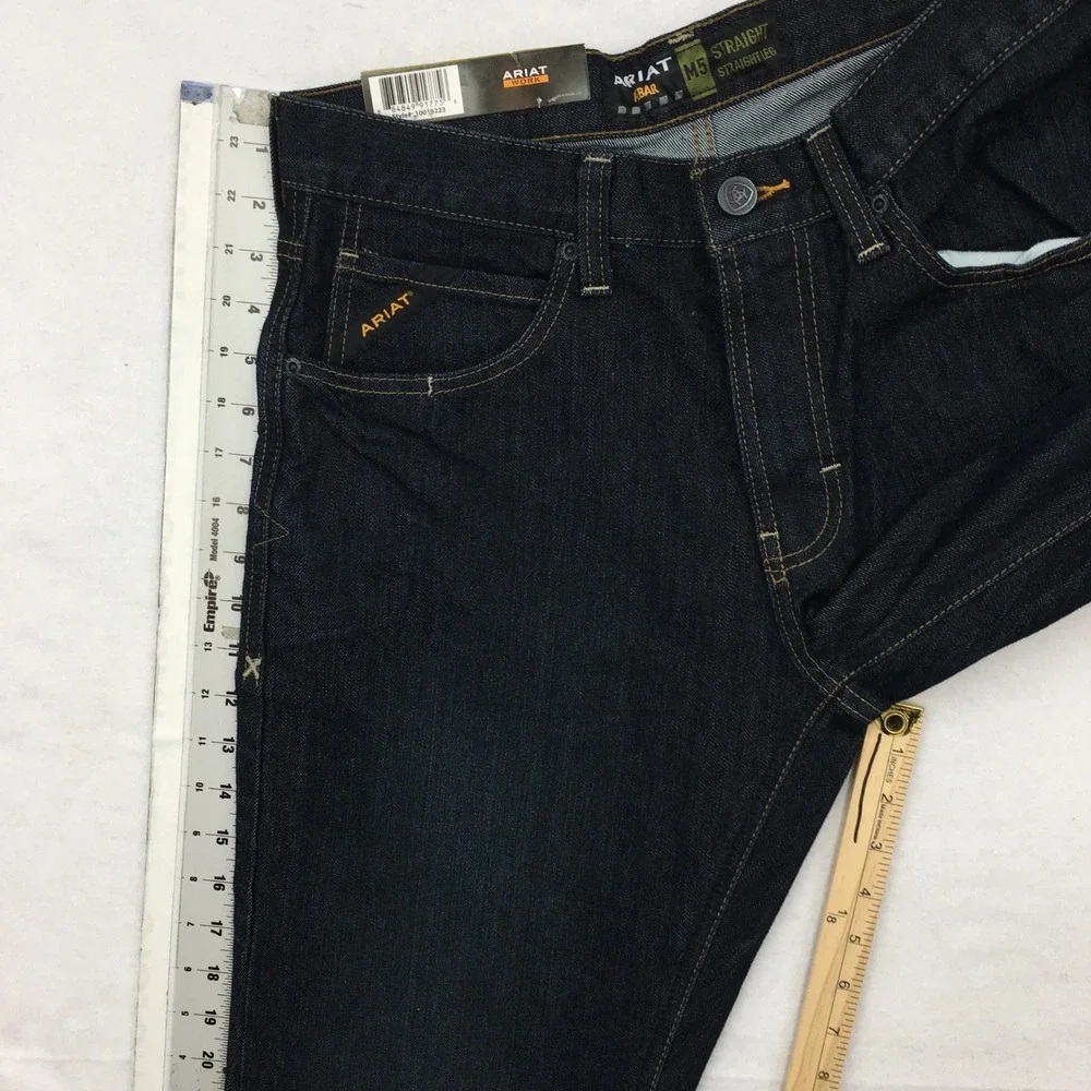 NEW! Ariat Rebar M5 Straight Jeans Mens 32x36 DuraStretch Dark Denim Work Wear